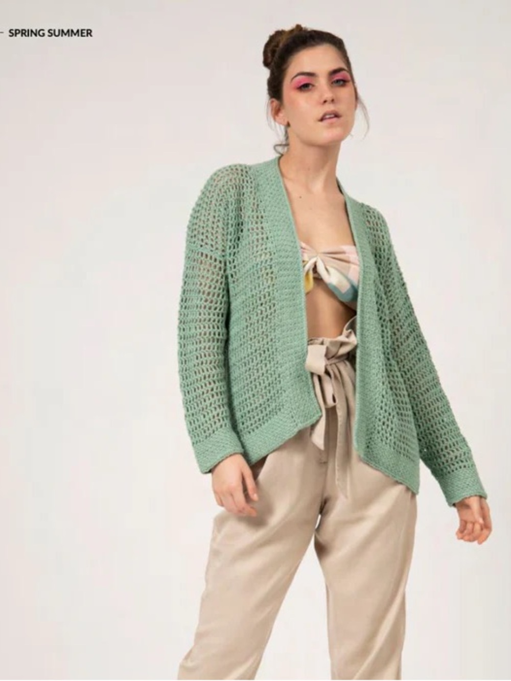 Mesh Sage green Semi sheer crochet/cover up boho Cardi w shabby chic beach vibe - Picture 3 of 15